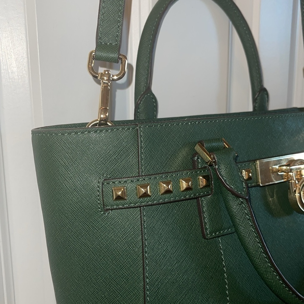 Michael Kors Green Traveler Studded Satchel/ Crossbody Bag - Picture 3 of 17